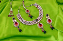 Goldpolish marron, green and white kundan set-9876