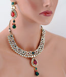 Goldpolish marron, green and white kundan set-9876