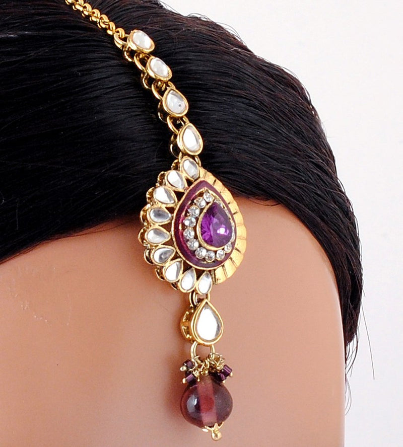 Goldpolish purple and white kundan set-146