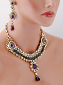 Goldpolish purple and white kundan set-146