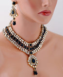 goldpolish black and white kundan set-435