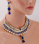 Goldpolish blue and white kundan set-876