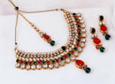 Goldpolish maroon, green and white kundan set-9876