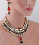 Goldpolish maroon, green and white kundan set-9876