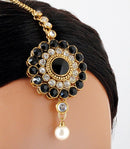 Goldpolish black  white kundan set with tikka-176
