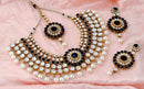 Goldpolish black  white kundan set with tikka-176