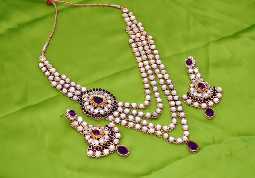 goldpolish purple and white kundan set-1856
