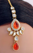 Goldpolish orange and white kundan set-1868