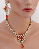 Goldpolish orange and white kundan set-1868