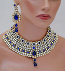 Goldpolish blue and white kundan set-1896
