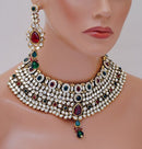 Goldpolih maroon ,green and white kundan et-1897