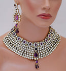 Goldpolish purple and white kundan set-1898