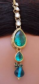 Goldpolish turquoise green and white kundan set-1899