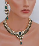 Goldpolish green and white kundan set-1903