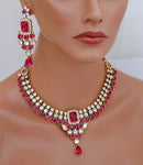 Goldpolish fusicha pink and white kundan set-1906
