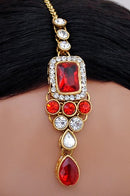 Goldpolish red and white kundan set-1909