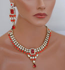 Goldpolish red and white kundan set-1909