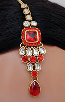 Goldpolish red and white kundan set-1911