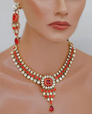 Goldpolish red and white kundan set-1911