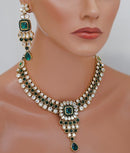 Goldpolish green and white kundan set-1912