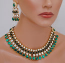 Goldpolish turquoise green and white kundan set-1922