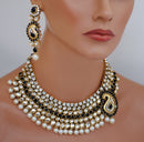 Goldpolish black and white kundan set-1934