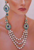 Goldpolish turquoise blue and white kundan set-1964
