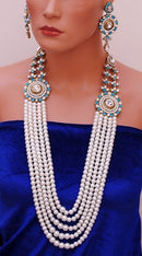 Goldpolish aqua blue and white kundan set-1995