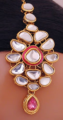 Goldpolish hot pink and white kundan set-2027