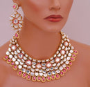 Goldpolish hot pink and white kundan set-2027