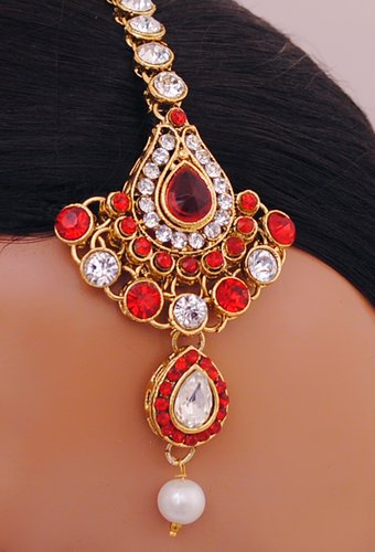 Goldpolish red and white kundan set-2029