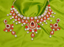 Goldpolish red and white kundan set-2029