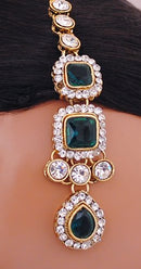 Goldpolish green and white kundan set-2037