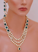 Goldpolish green and white kundan set-2037