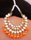 Goldpolish orange and white kundan set-2064