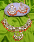 Goldpolish orange and white kundan set-2064