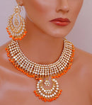 Goldpolish orange and white kundan set-2064