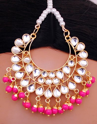 Goldpolish fusicha pink and white kundan set-2065