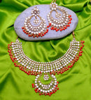 Goldpolish red and white kundan set-2067