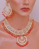 Goldpolish red and white kundan set-2067