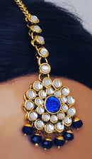 Goldpolish blue and white kundan set-2103