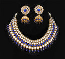 Goldpolish blue and white kundan set-2103