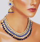 Goldpolish blue and white kundan set-2103