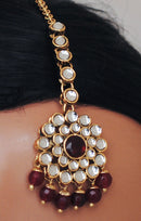 Goldpolish deep ruby red and white kundan set-2104