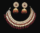 Goldpolish deep ruby red and white kundan set-2104