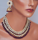 Goldpolish deep ruby red and white kundan set-2104