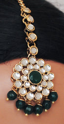 Goldpolish green and white kundan set-2106