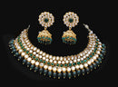 Goldpolish green and white kundan set-2106