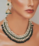 Goldpolish green and white kundan set-2106