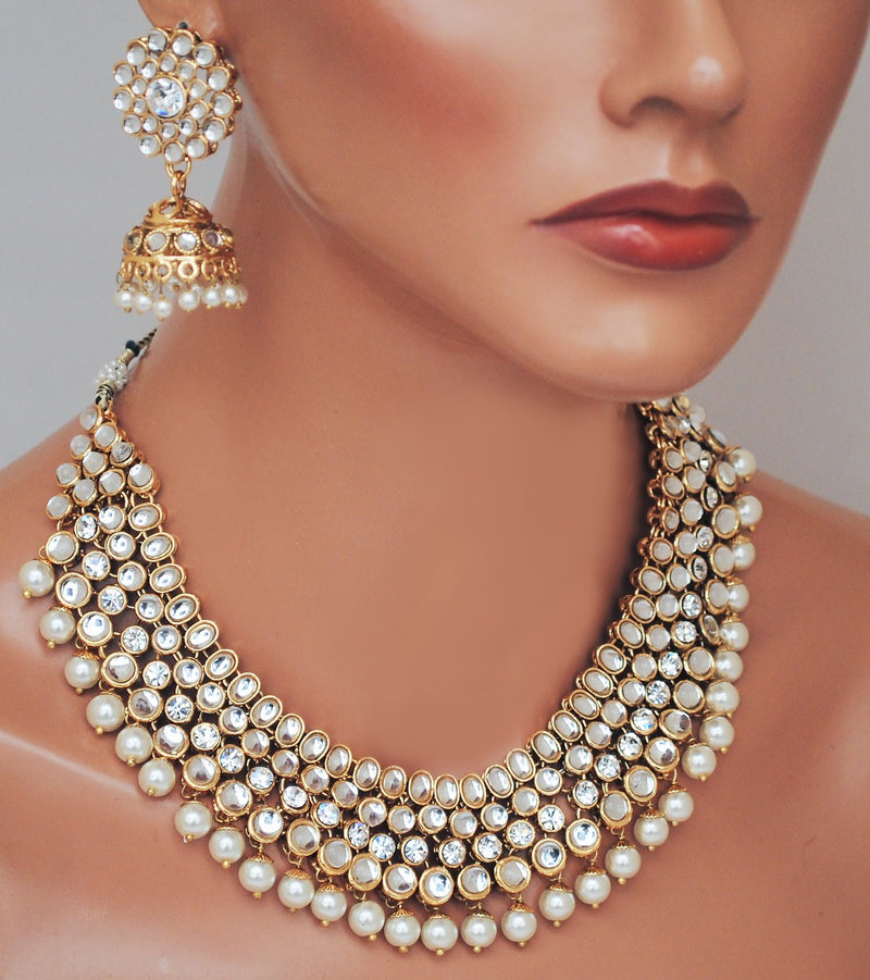 Goldpolish white kundan set-2108